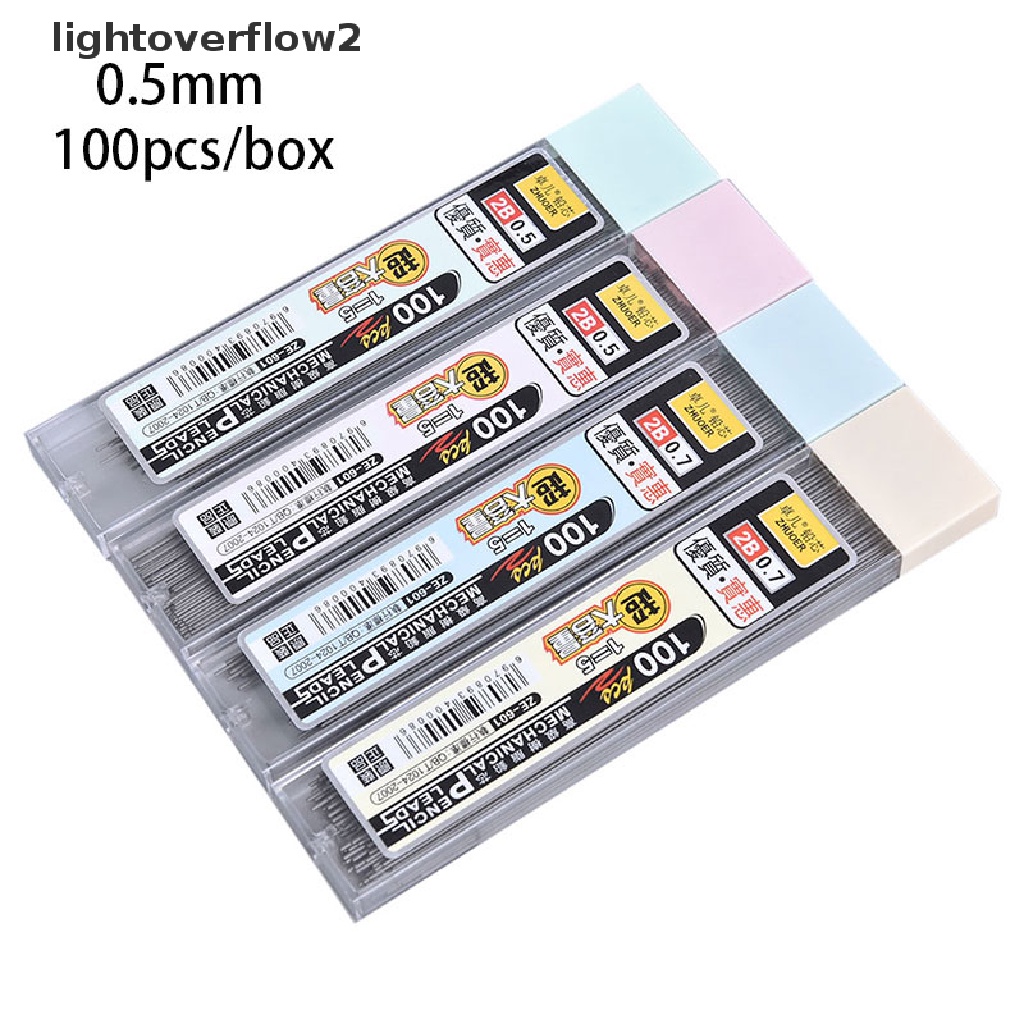 (lightoverflow2) 100pcs / Kotak Pensil Mekanik Otomatis 2B Bahan Grafit