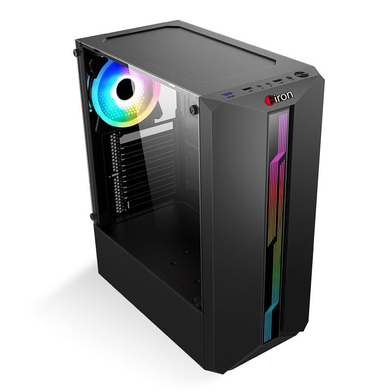 CASING GAMING GIRON G03 Black With LED Strip RGB - Tanpa Fan