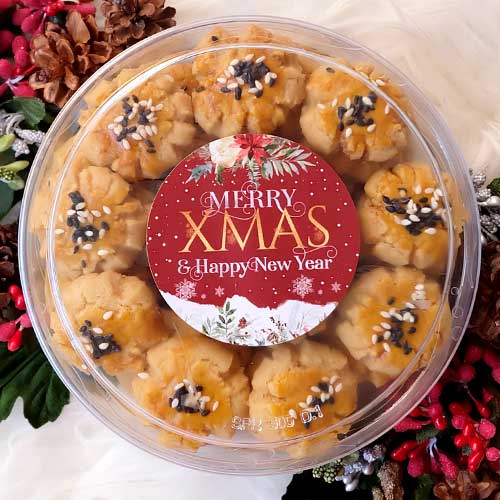 

Sticker bulat Christmas per 5pcs stiker box hiasan kado label natal xmas toples