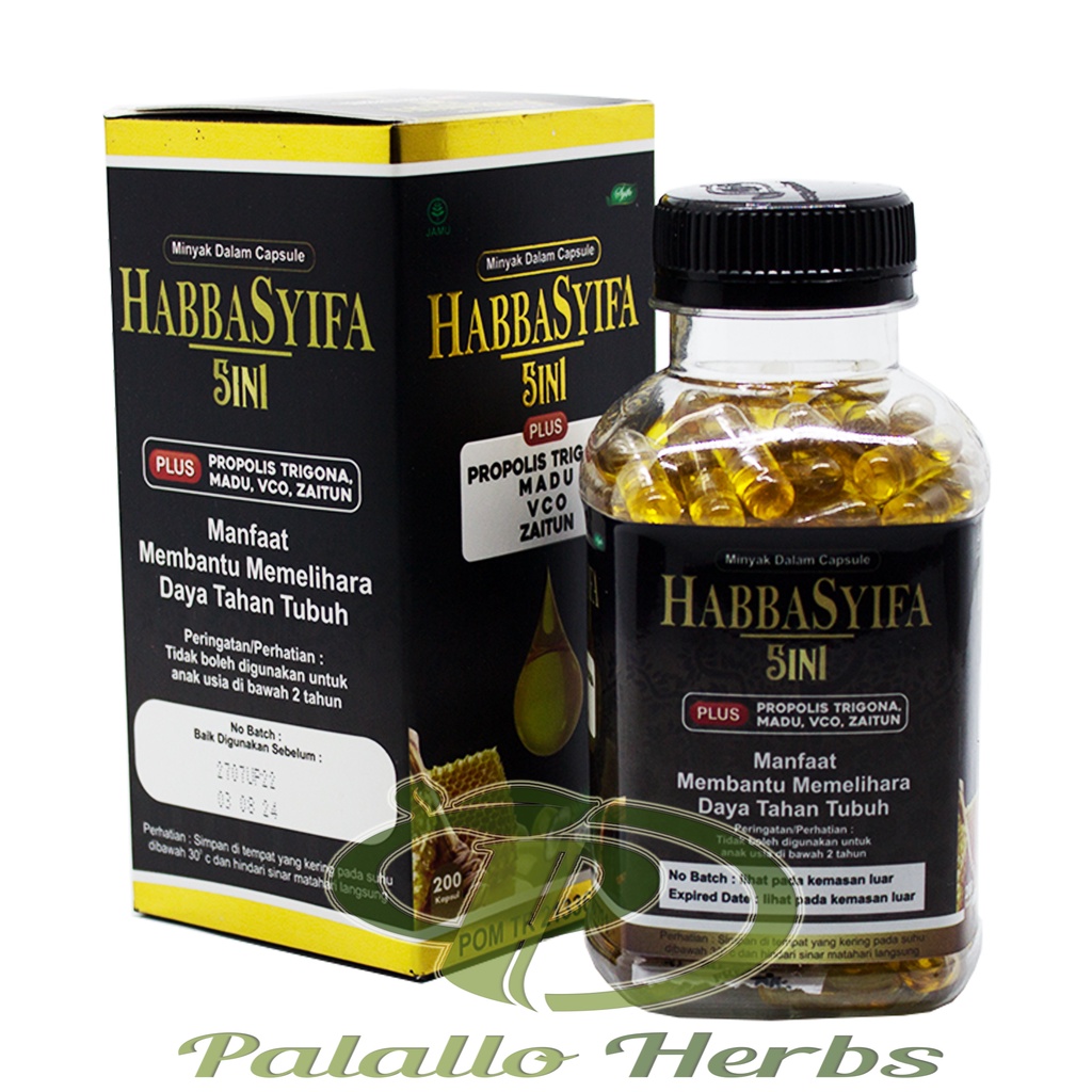 Kapsul Minyak Habbatussauda Habbasyifa 5 in 1 Isi 200 - Habbasyi Plus propolis trigona, madu, vco, zaitun