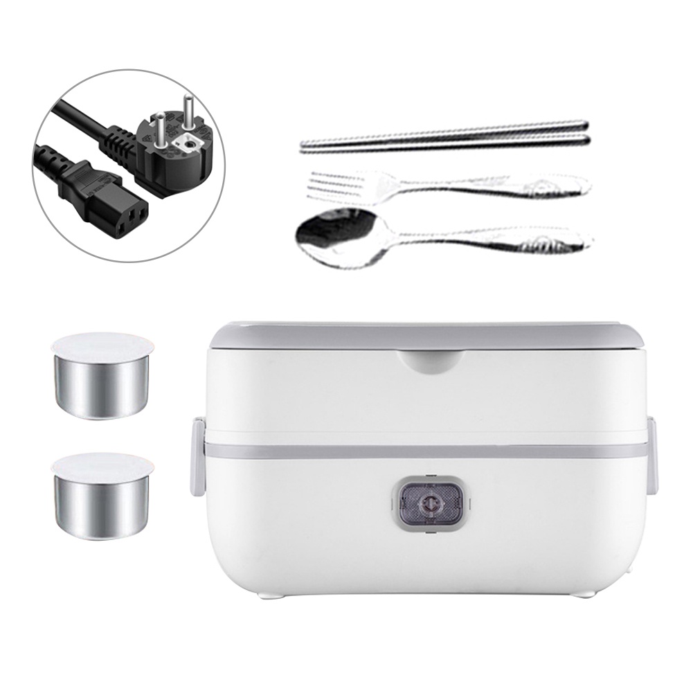 Electric Lunch Box Soft Putih Anti Tumpah Low Watt 304 Stainless Steel Portabel Lunch Box