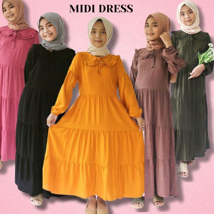 Langsung Order Midi Dress Anak Perempuan Usia 9 - 12 tahun / Gamis anak tanggung / baju muslim anak 