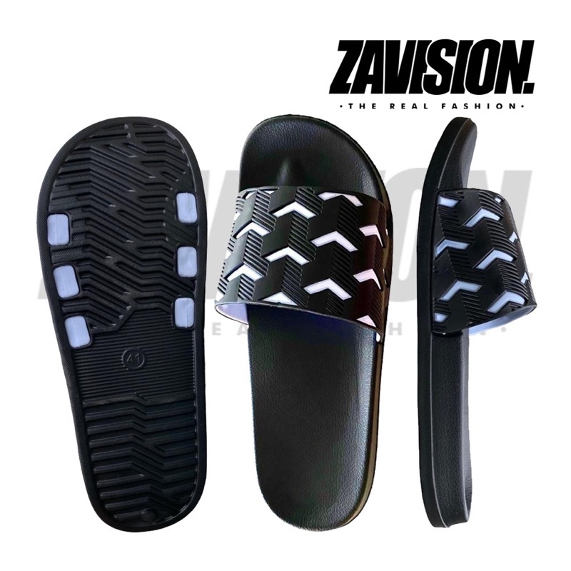 ZAVISION sandal slop pria anti slip sendal slop slip on anti licin sandal slop hitam motif