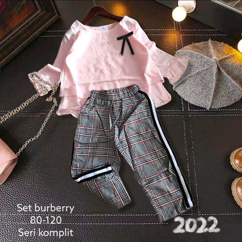 Setelan celana blouse lengan panjang anak perempuan BB import