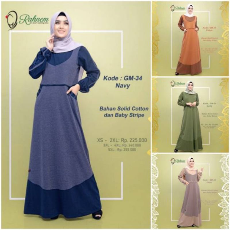 Gamis Dewasa Rahnem GM 34 Olive Kubus Army Navy Merah