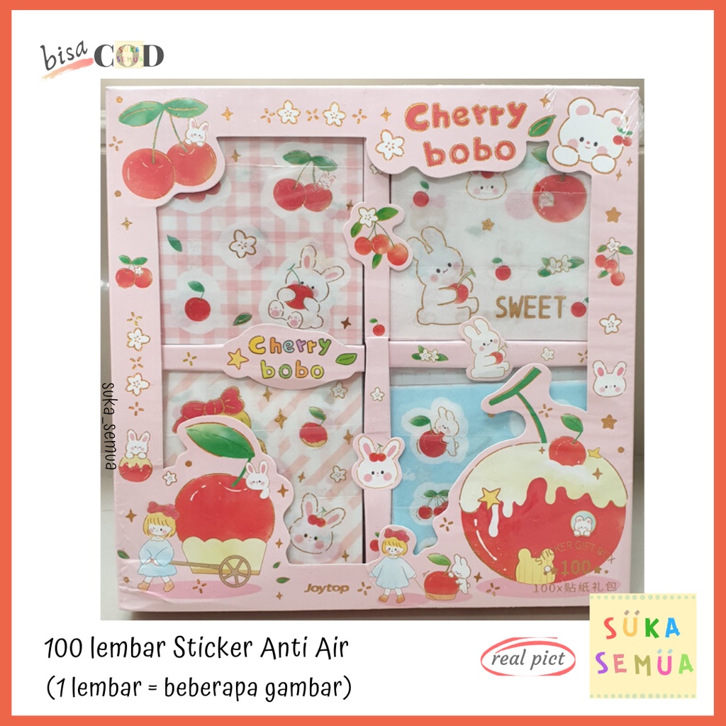 

100 pcs Decorative Paper Sticker in Box - Cherry Bobo // Senmu Joytop ST-2364 Kawaii Aesthetic Deco Waterproof Stiker Kertas dalam Kotak isi banyak - pelajaran sekolah KTK prakarya craft DIY kerajinan tangan seni menempel - kado gift journal diary COD