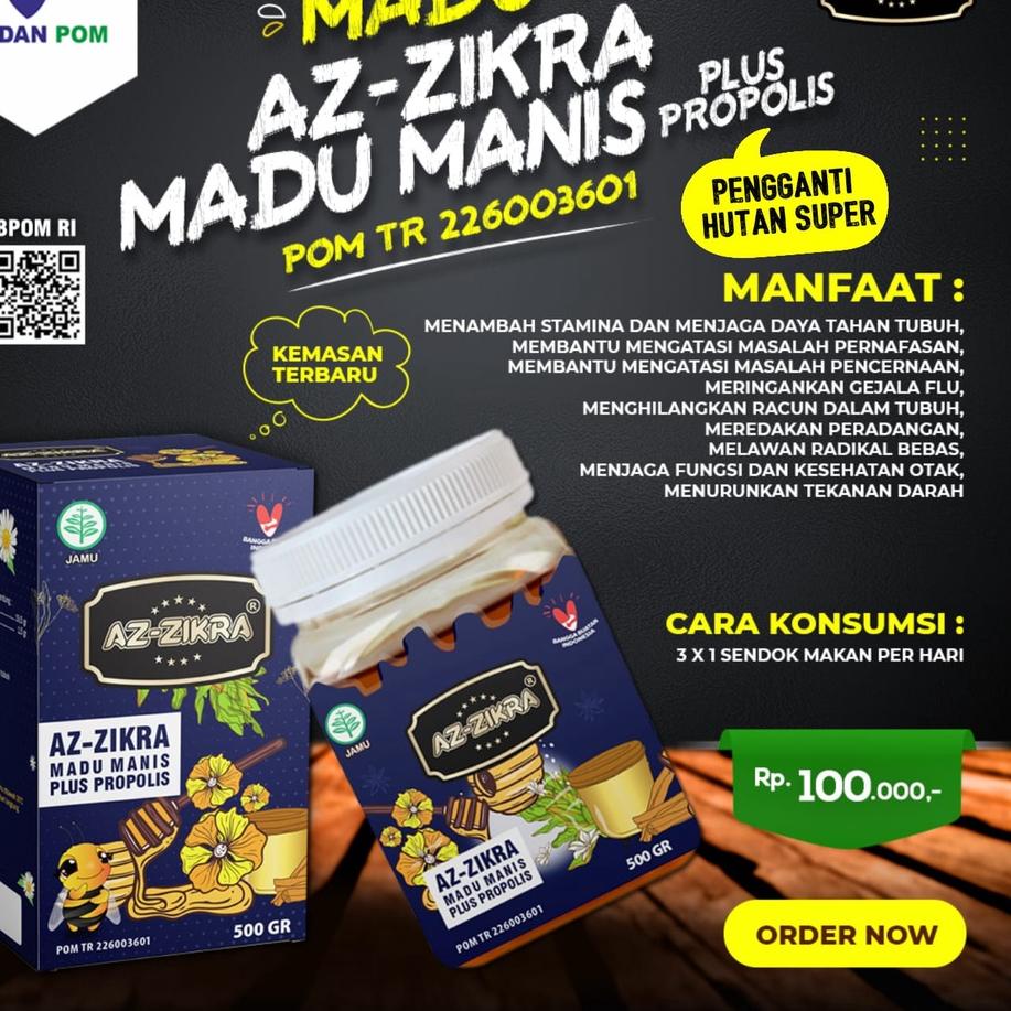 

EXCLUSIVE!MADU AZ-ZIKRA 500GR HUTAN MANIS PLUS PROPOLIS BPOM|SQ9
