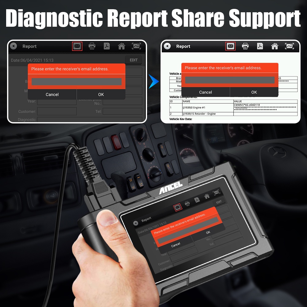 ANCEL HD3200 Heavy Duty Diesel Truck Diagnostic Scanner 12V 24V Car 2 in 1 Full System DPF Pin Detect OBD2 Automotive Truck Scanner