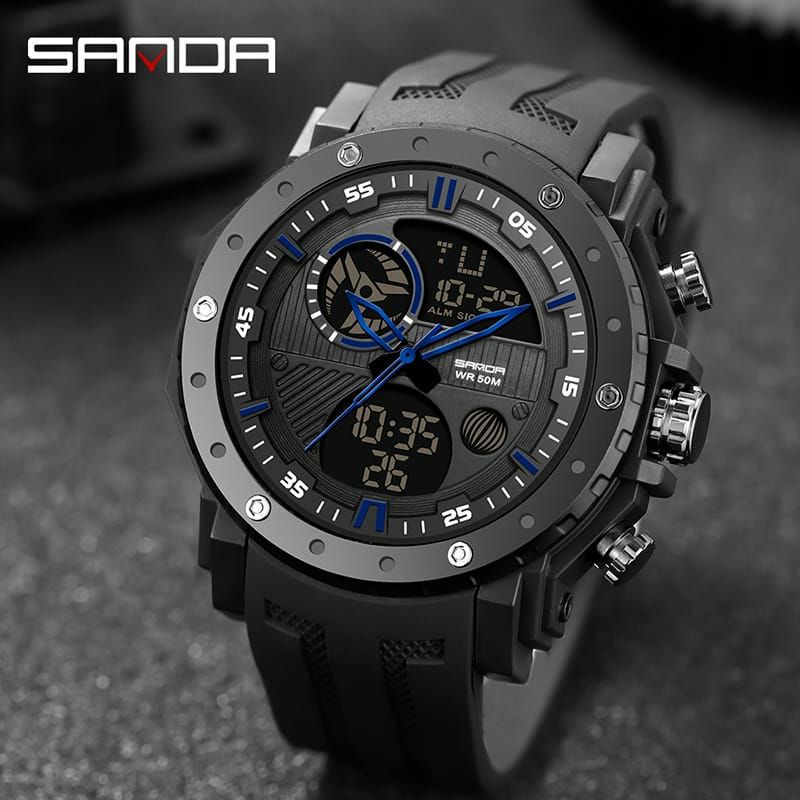 JAM TANGAN SANDA 6012 Jam Tangan Pria Digital Analog Tali Rubber Chronograph Anti Air