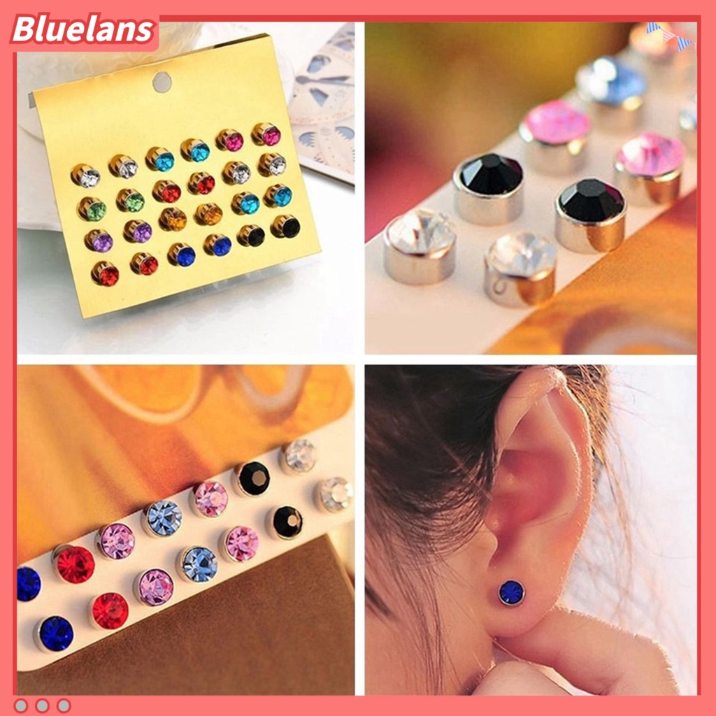 Bluelans 12Pcs Earrings Nickel-free with Rhinestone Alloy Women Earring Jewelry