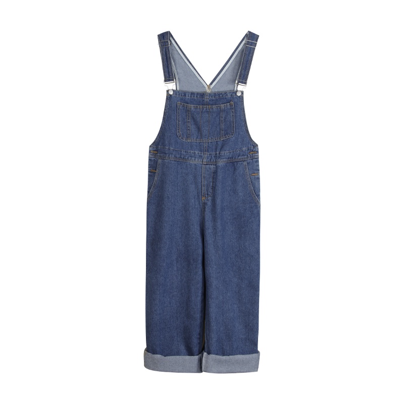 Overall Biru Kaki Lebar Longgar Pinggang Tinggi Gaya Korea Wanita---Celana Kodok Jeans Wanita