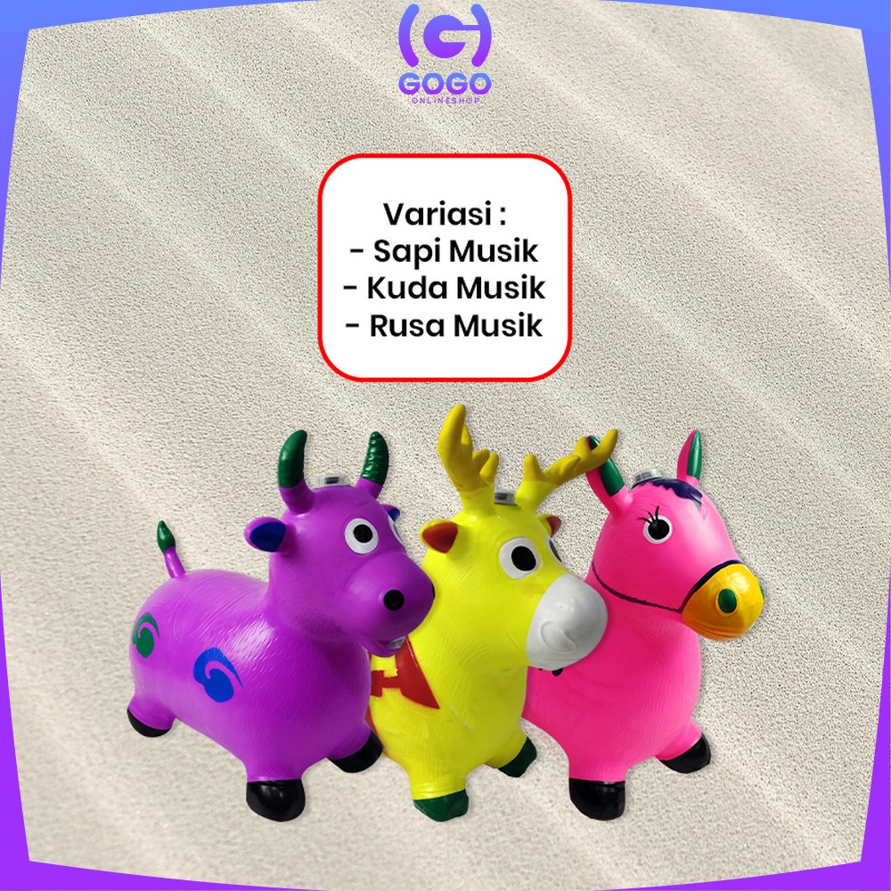 GOGO-M297 Mainan Kuda Kudaan Karet Anak Jumping Animal Ada Musik dan Lampu / Mainan Tunggang Anak Kuda Kudaan Genjot / Kuda Jumping Music