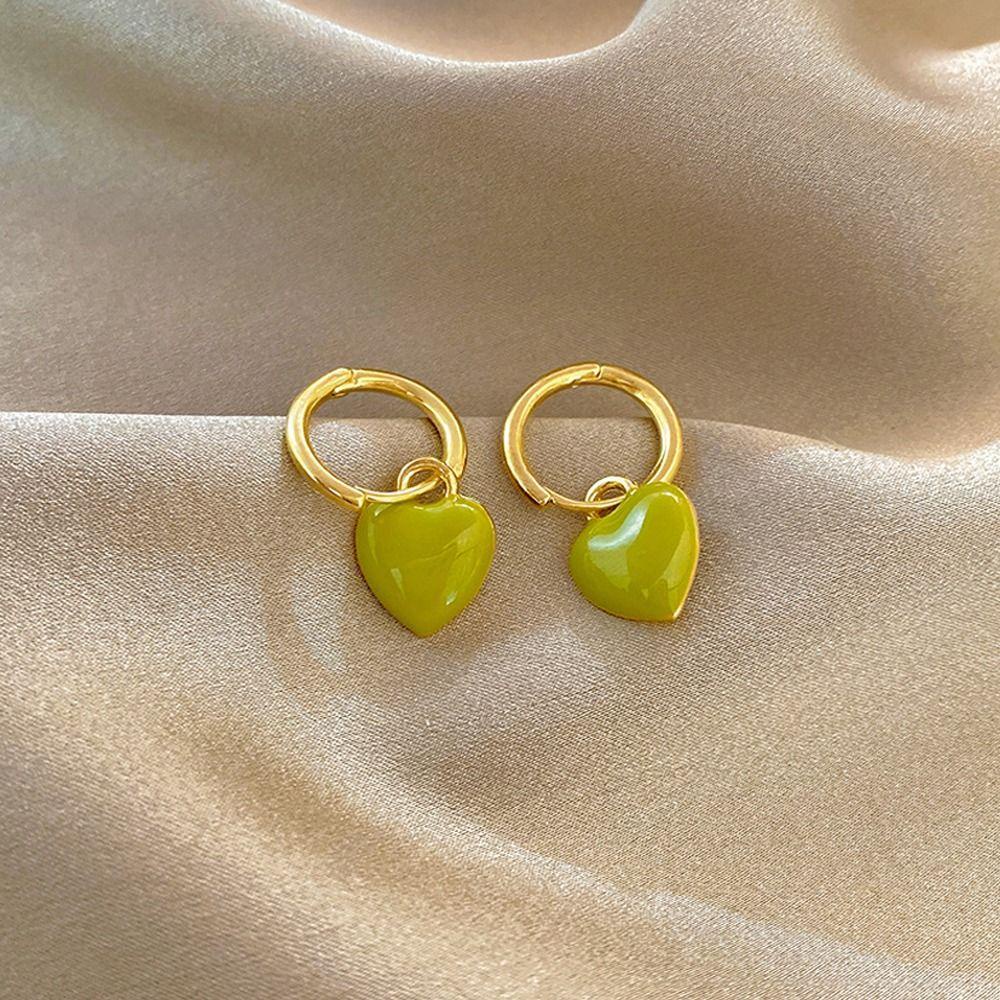 Mxbeauty Anting Menjuntai Wanita Fashion Perhiasan Desain Sederhana Warna Putih Manis Warna Hijau Bentuk Kubus Enamel Alloy Fashion Hoop Earrings