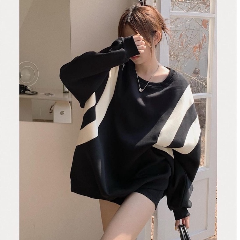 SWEATER OVERSIZE - LINES SWEATER OVERSIZE WANITA - CREWNECK BAHAN FLEECE