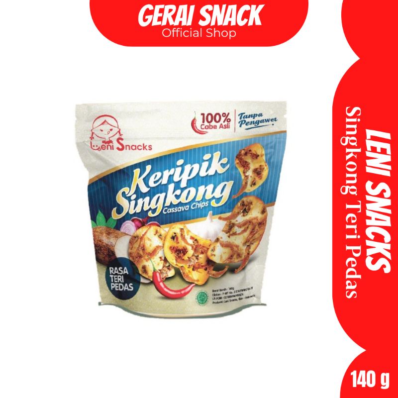 Leni Snacks - Keripik Singkong TERI PEDAS Extra Ebi Kering &amp; Cabe Asli Tanpa Bahan Pengawet 140g