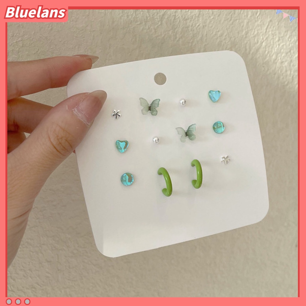 6 Pasang Anting Stud Bentuk Bunga Kupu-Kupu Aksen Mutiara Tiruan Untuk Wanita