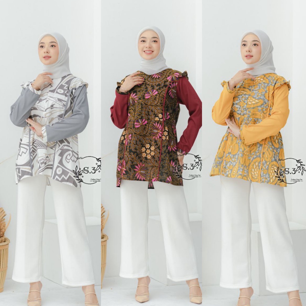 Batik alina Jayanti Blouse Baju Batik Wanita Modern Atasan Batik Kerja Wanita Tunik Batik Kantor M L XL XXL Seragam Batik