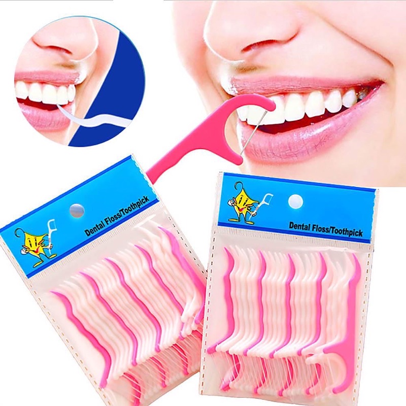 Dental floss tooth pick pink putih isi 25 tusuk gigi plastik flossing toothpick picks sela gigi ALICE DENTAL