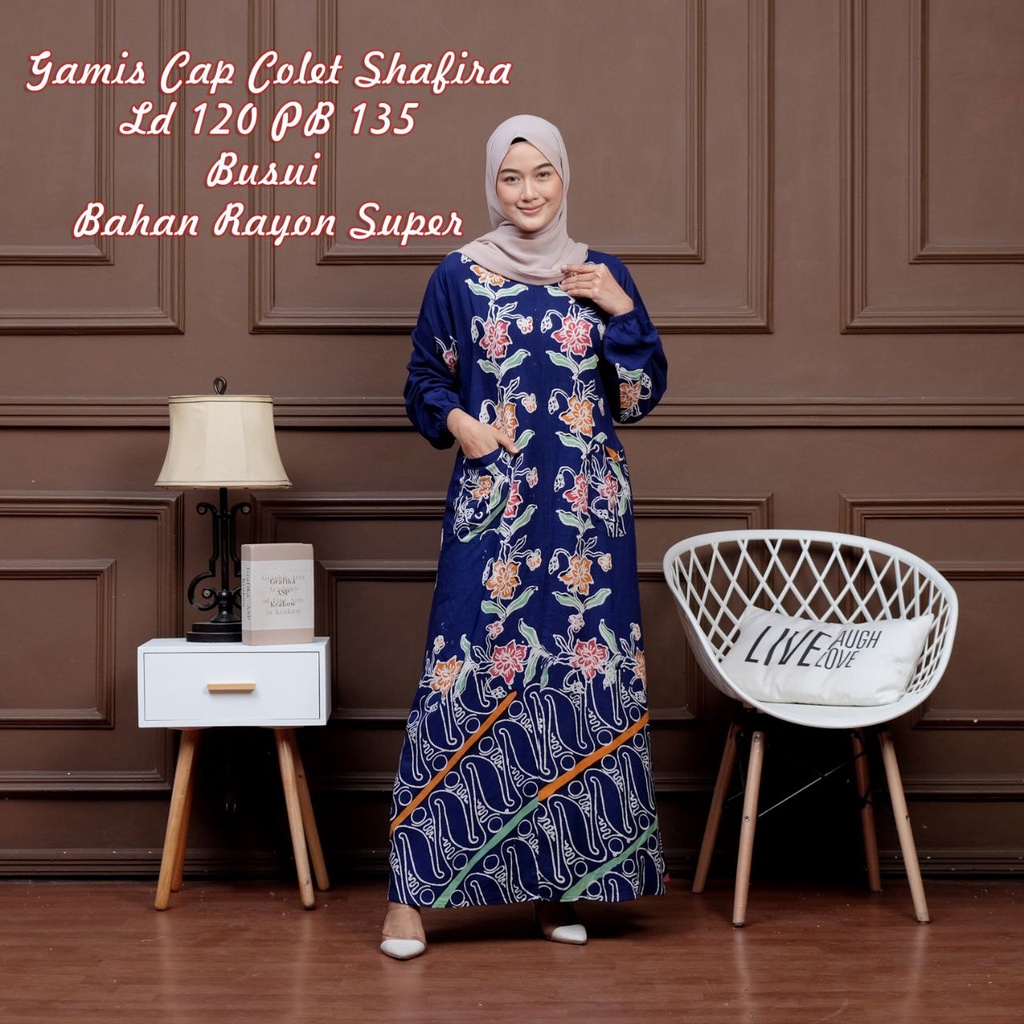 GAMIS SAFIRA MATT RAYON PREMIUM MOTIF BUNGA COLET RESLETING DEPAN DRESS WANITA KEKINIAN BATIK CAP PEKALONGAN