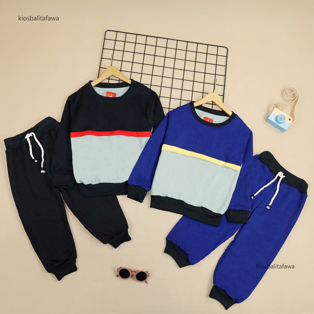 Setelan Greyson 1-6 thn / Set Celana Baju Lengan Anak Cowok Bahan Adem Panjang Sweater &amp; Jogger