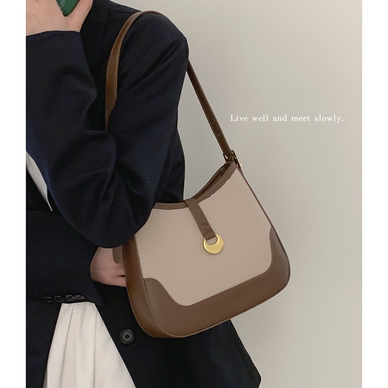 Suhao niche tas ketiak wanita 2022 baru musim gugur dan musim dingin all-match warna kontras tas pelana high-end fashion single-shoulder messenger bag