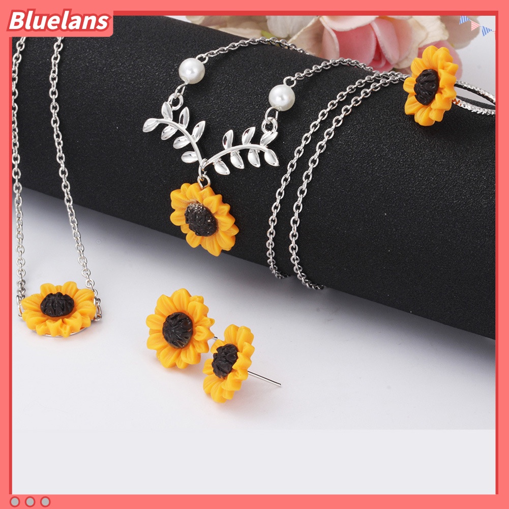 Bluelans 5Pcs Fashion Sunflower Pendant Necklace Stud Earrings Ring Bracelet Jewelry