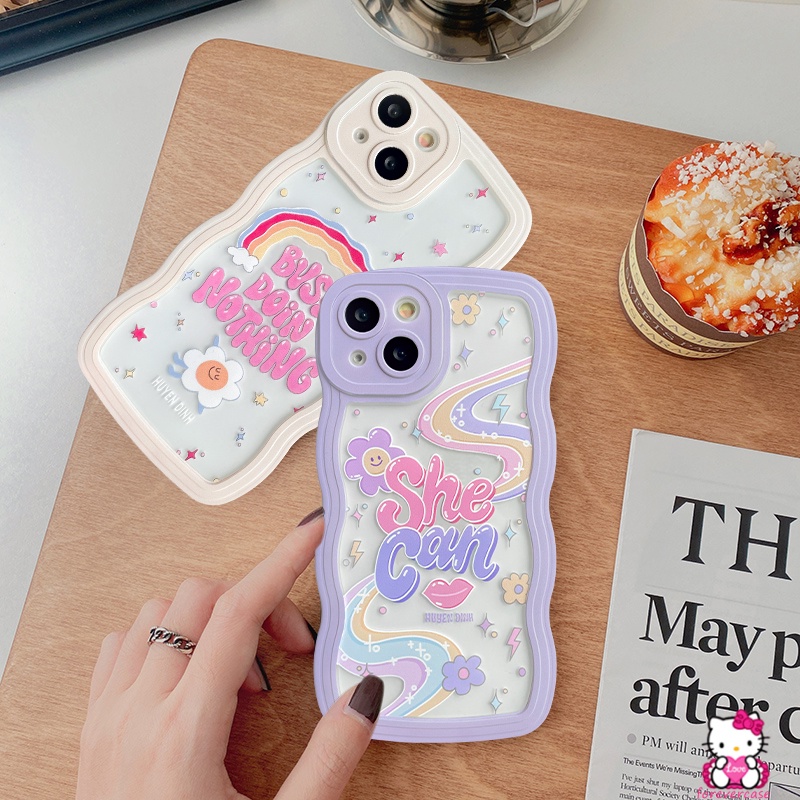 Soft Case TPU Motif Tulisan Inggris Warna-Warni Pelangi Untuk iPhone 7 8 Plus 14 Plus 11 6 6s XR 12 13 11 Pro MAX 14 Pro MAX X XS MAX SE 2020