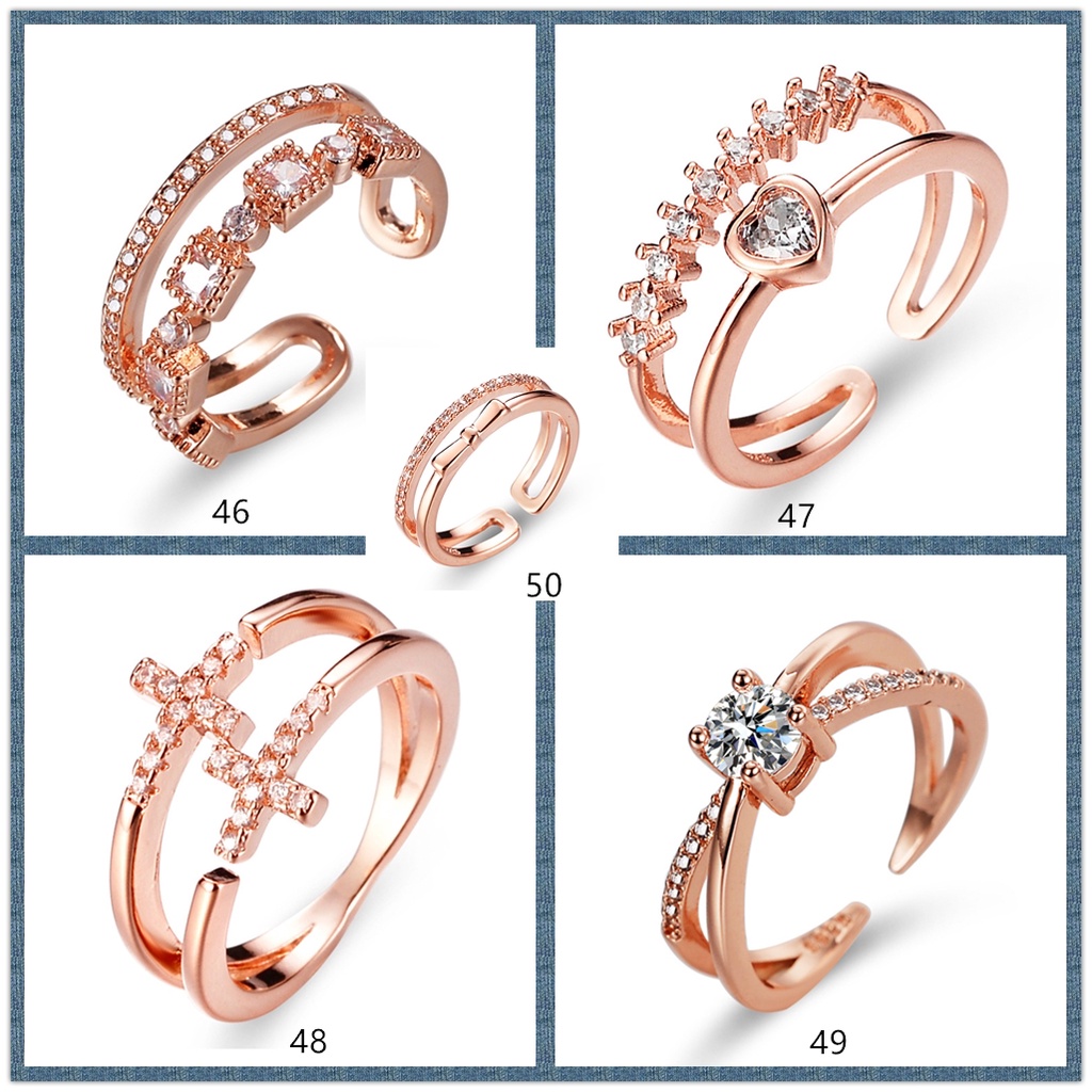 Goldkingdom Perhiasan Fashion Emas Asli Kadar 375 Bangkok Aksesoris Ready Stock 50desain Rose Gold Wanita Cantik Cincin Adjustable Rings Shine Like A Diamond