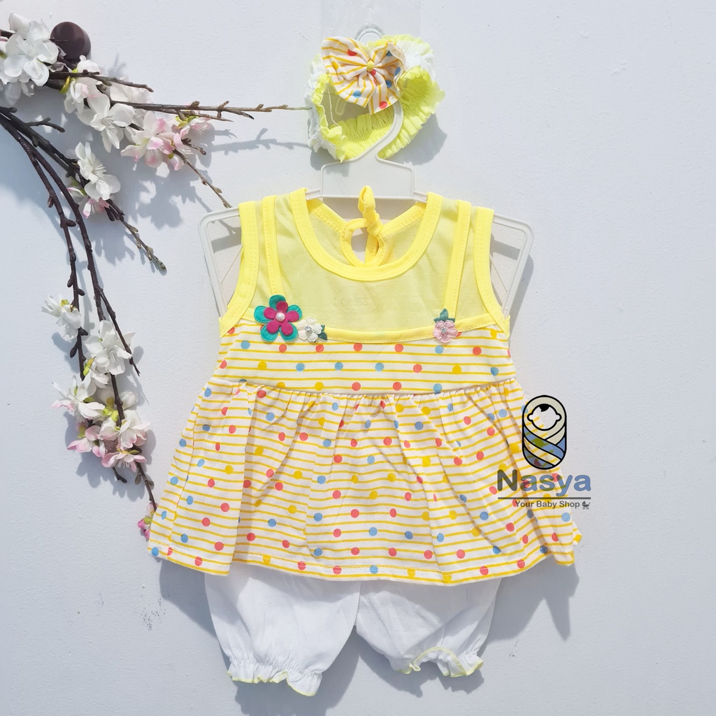 [N-056] Setelan Bayi 0-6 Bulan / Setelan baju bayi perempuan + bandana