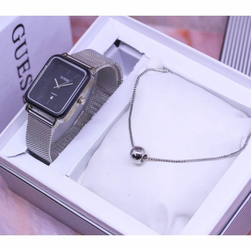 Jam Tangan Guess Wanita Free Kalung Kasual Formal Wanita Bisa COD