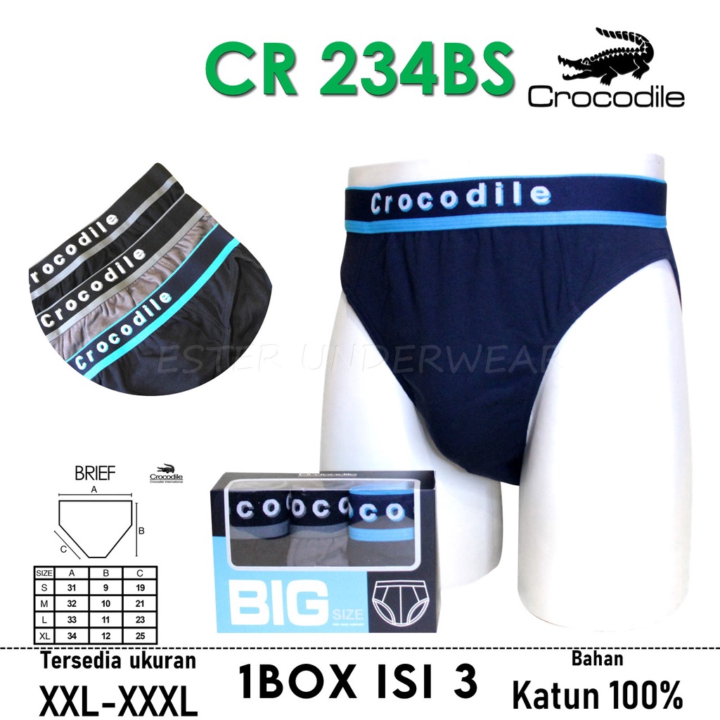 Celana Dalam Pria CROCODILE BIG SIZE CR 234BS Isi 3Pcs in Box