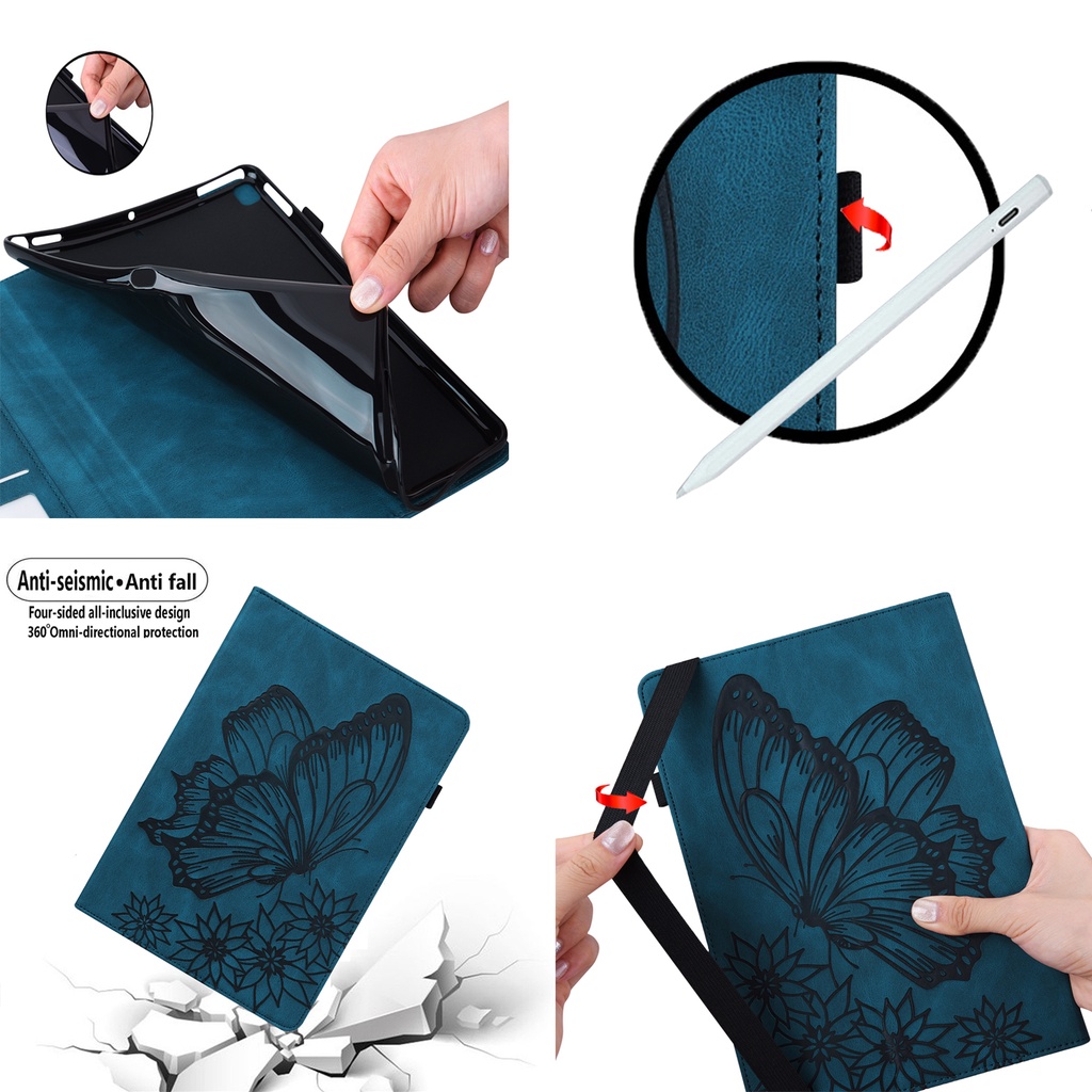 Untuk Oppo Pad Air 10.36 &quot;2022 OPD2102 X21N2 Fashion 3D Timbul Retro Kupu-Kupu Besar Tablet Perlindungan Case Kualitas Tinggi Dompet Flip Kulit Cover Berdiri Casing