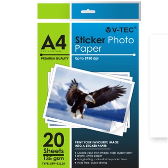 Kertas Stiker Sticker Photo V-TEC A4 135 Gsm 20 Sheets