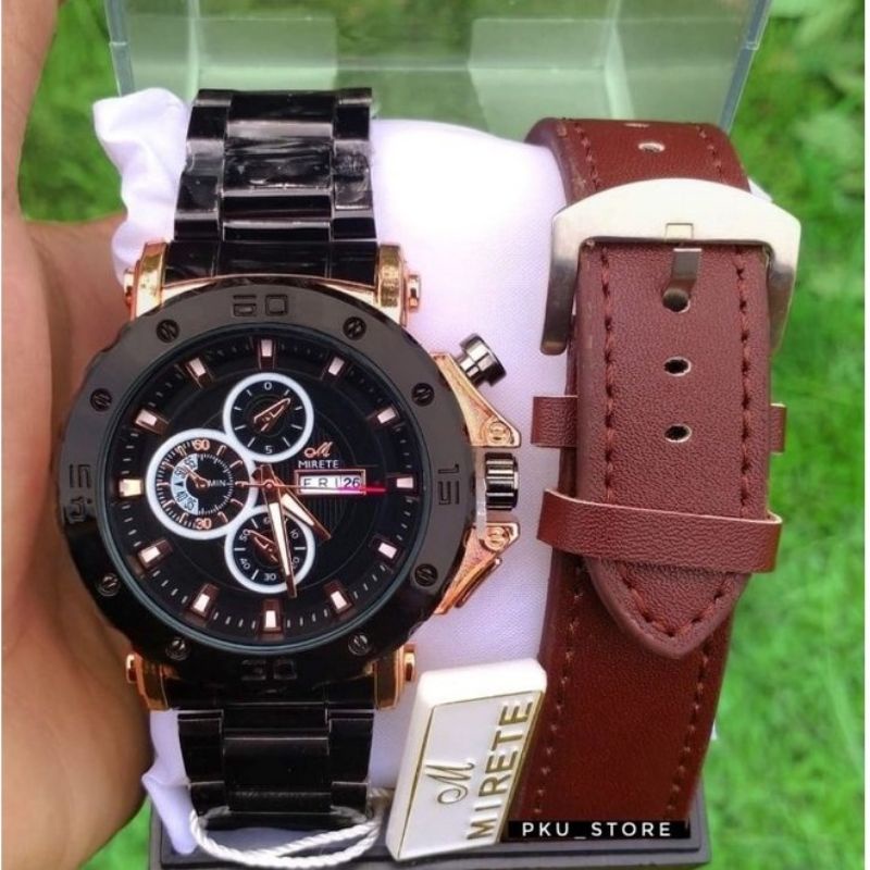 Ready Stok!!!!! Jam Tangan Pria Mirete Import | Cadangan Tali Kulit | Mirete Original Anti Air | Tanggal Hari Aktif | Tali Rantai Stainliss | Jam Tangan Fashion Pria Kekinian Terlaris | Cod