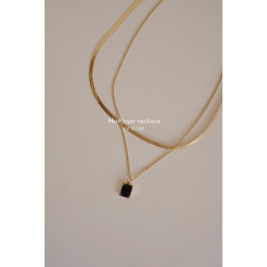 Ark.co - NUIT layer &amp; single necklace (black &amp; emerald) | kalung tumpuk liontin black minimalis fashion