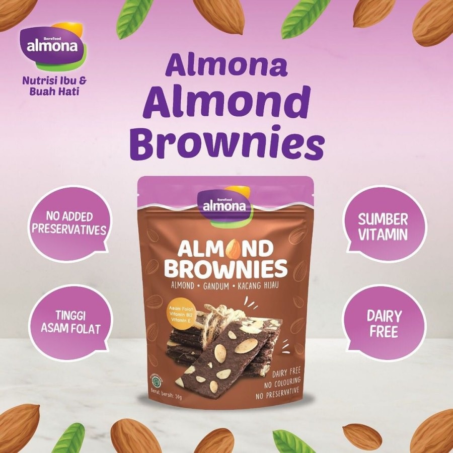 Almona Almond Brownies Chips 50gr Snack Sehat Almona Cemilan Krispi