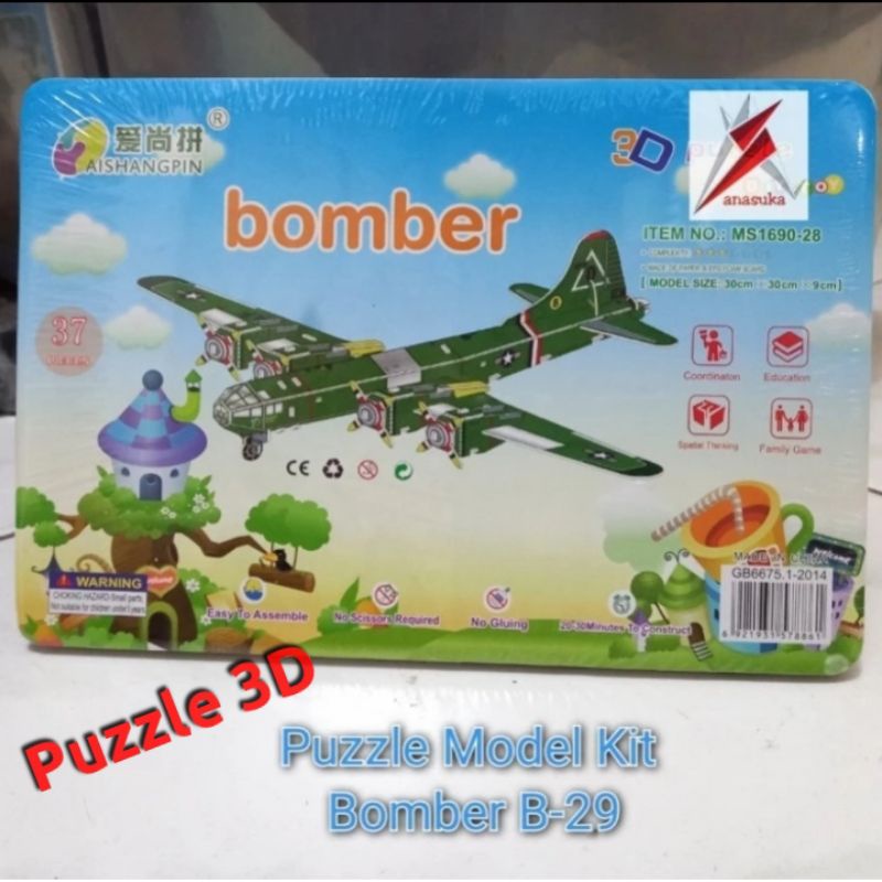 Pesawat Pembom B-29 Model Kit Puzzle 3D Mainan Edukatif Kado Anak
