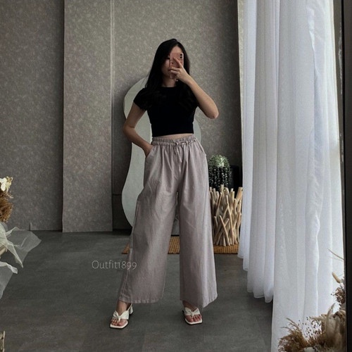 WIDI KULOT BASIC WANITA BAHAN LINEN PINGGANG ELASTIS / CELANA KULOT KERJA BAHAN LINEN