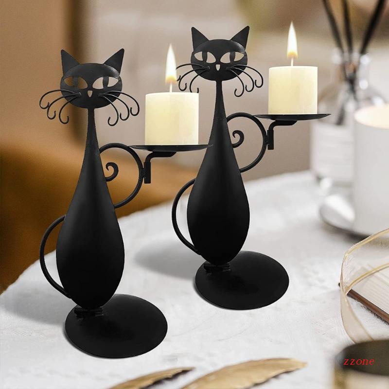 Stand Holder Lilin Bentuk Kucing Warna Hitam Gaya Retro Untuk Dekorasi Pernikahan