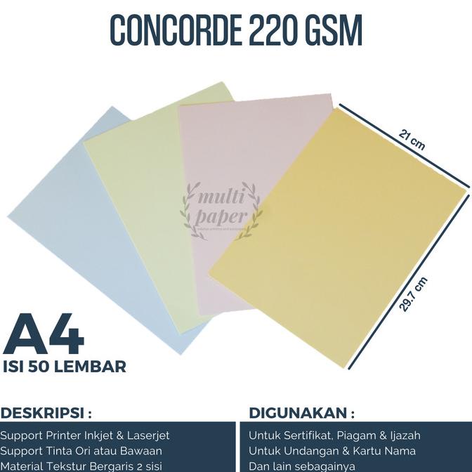 

SALE Kertas Concorde A4 220gr isi 50 lembar / Kertas Sertifikat