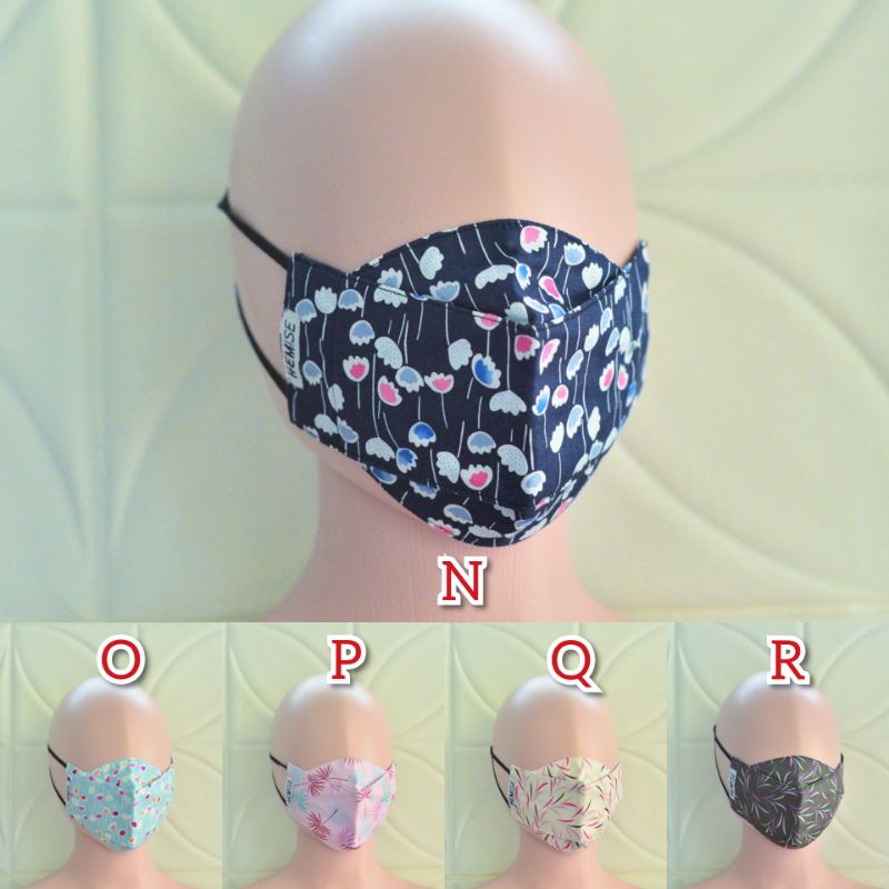 Masker Kain 3D Dewasa Katun Jepang 3 Lapis Earloop Headloop - Hemise - Lainnya, Tulis, Headloop