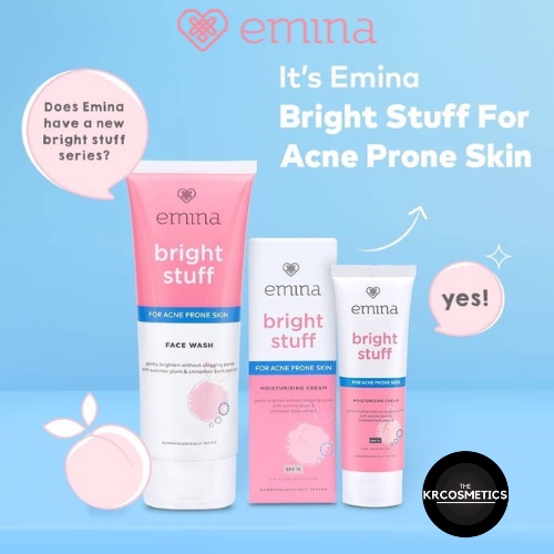 EMINA Bright Stuff for Acne Prone Skin Moisturizing Cream Face Wash 50 100 ml