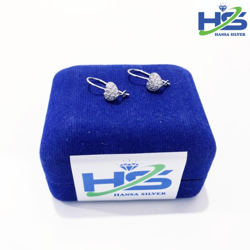 Anting Perak Asli Silver 925 Lapis Emas Putih Model Desi Love Permata Putih - Perak Asli 925 Anti Karat