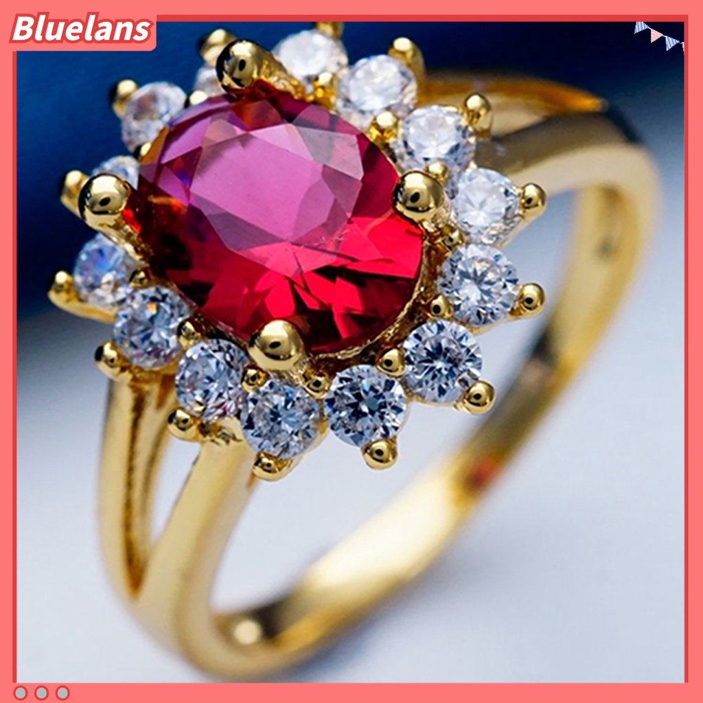 Bluelans Cincin Berlian Imitasi Gaya Elegan Untuk Pengantin Wanita