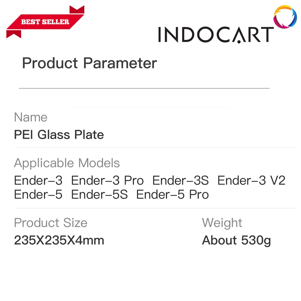 INDOCART PEI Printing Plate Kit 235x235x4mm Glass