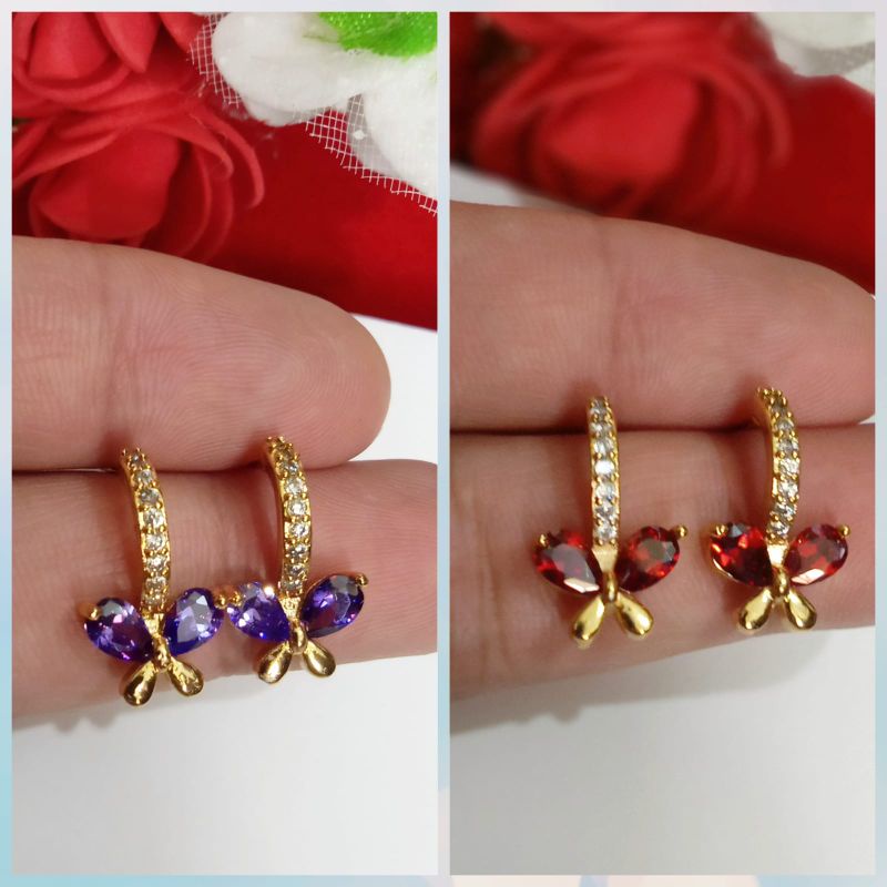 anting tusuk xuping wanita berlapis emas dengan mata zicron