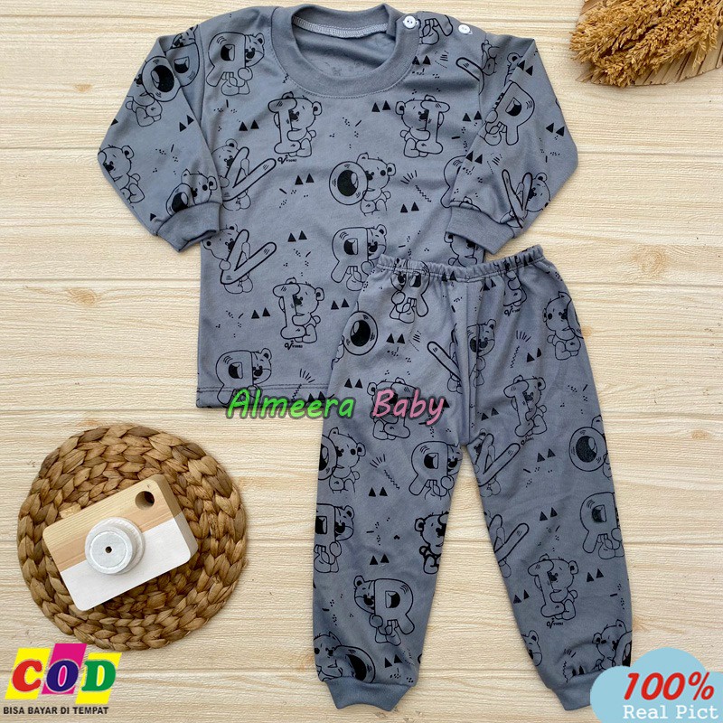 Setelan Baju Bayi Setelan Piyama Bayi Lengan Panjang Motif Bear Usia 3-12 Bulan Almeera Baby and Kids