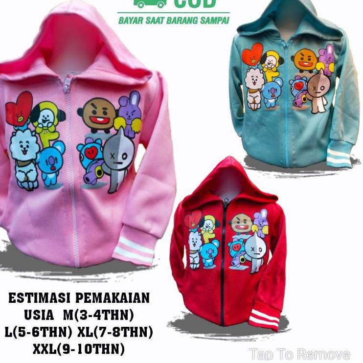 [KODE WNNI8] Jaket Hoodie Anak Perempuan Cewek Jaket Anak Perempuan Karakter Cantik Lucu BTS BT21 Us