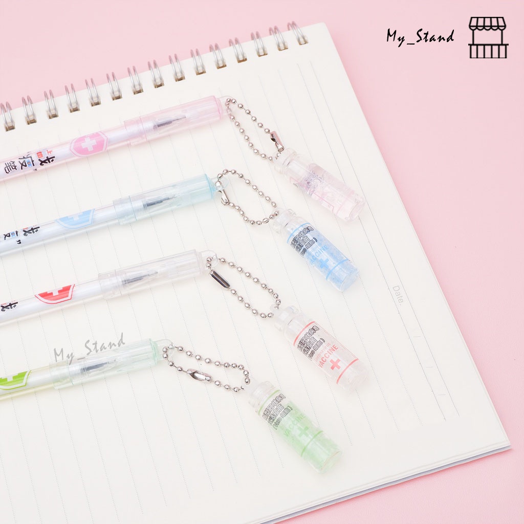 

Satuan1 & 4 pcs Pena Gel Gantungan Vaksin Corona Karet Pen Bolpen Pulpen Bolpoin Karakter non medis suntikan Covid Influenza Flu Ballpoint