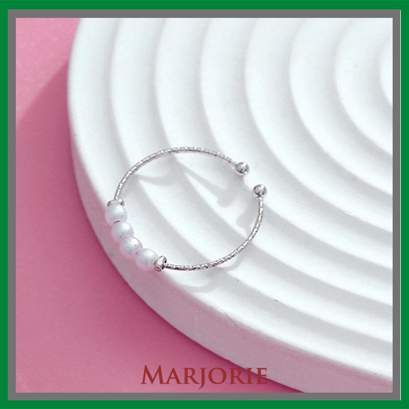 Cincin Mutiara Wanita Fashion Premium Retro Temperamen Cincin perak Adjustable Aksesoris-MJD